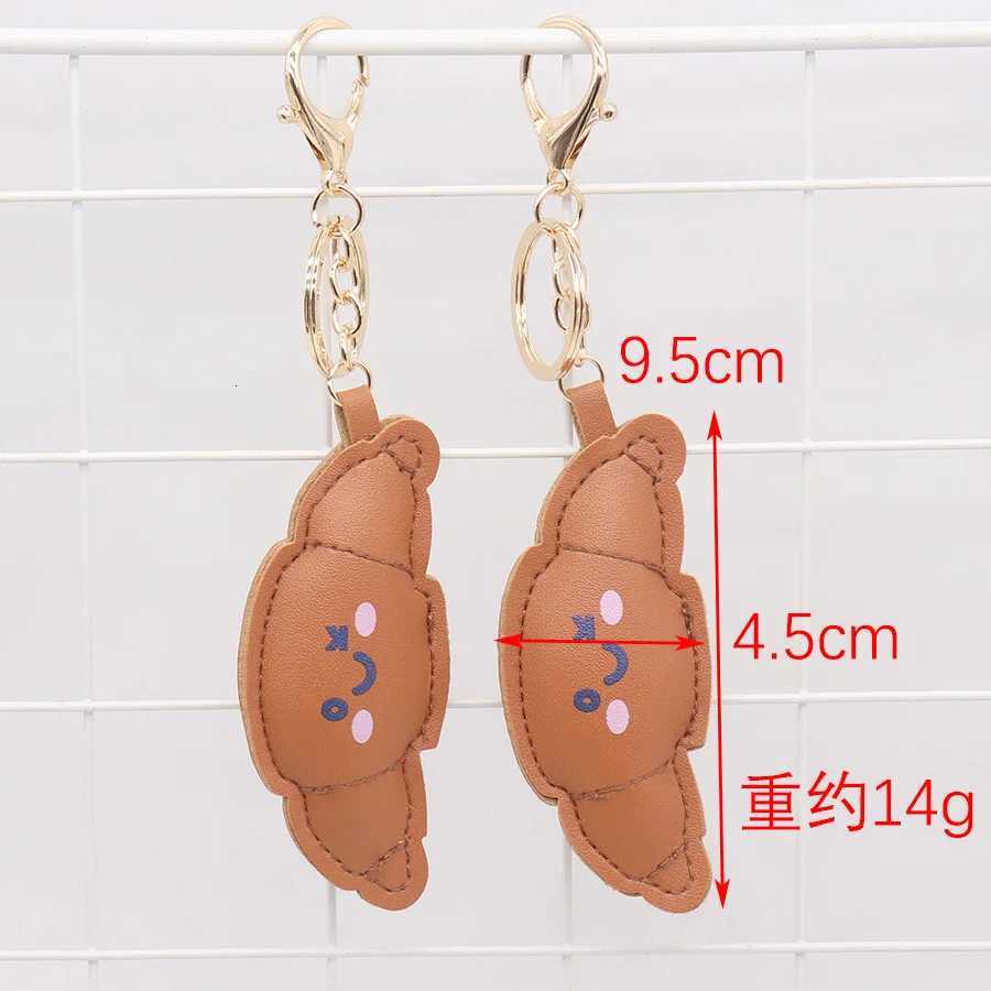 Cute Croissant Keychain Cat Cartoon Simulation Food Creative Leather Model Pendant for Men Women Keychains Friends Jewelry Gift W251021