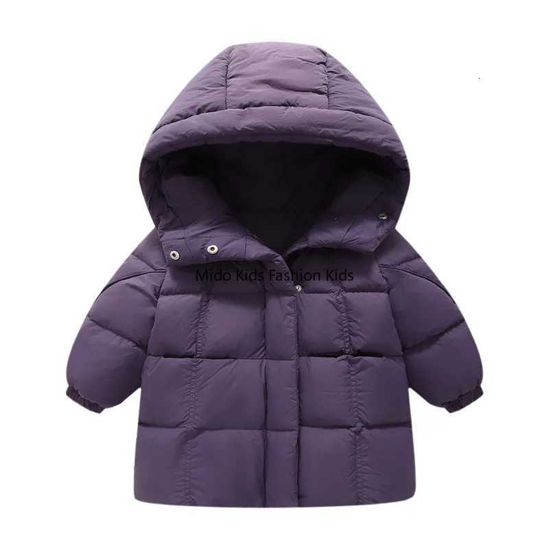 Childrens down jacket boys and girls winter thickened warm jacket baby hooded white duck down long section 110150cmT251021