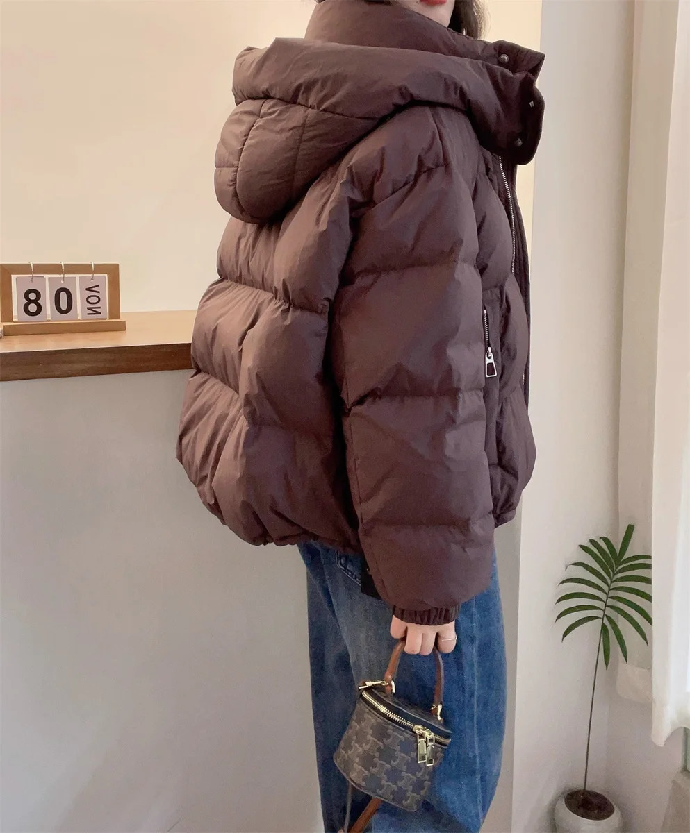 Women Korean Warm Parkas Hooded Winter Oversize Coat Thick Loose Puffer Jacket Female Long Sleeve Solid Fashion Zipper Outwear 251017