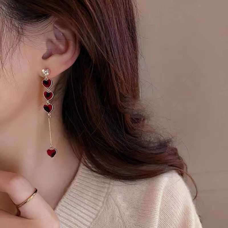 New Trendy Love Heart Zircon Tassel Earrings For Women Shiny Crystal Long Chain Asymmetric Dangle Earring Girl Party Jewelry J251021