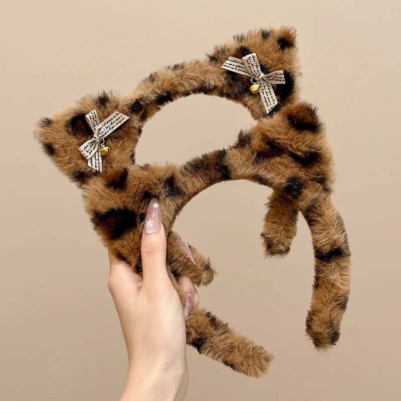 Cute Cat Ears Hairband Women Girl Cosplay Leopard Hair Hoop Winter Soft Wool Headband Party Hair Bands Face Wash Makeup HeadwearW254021