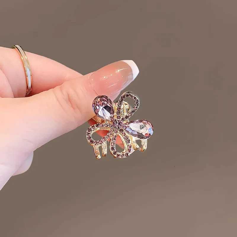 Purple Crystal Rhinestone Flower Hair Grip Highend Top Clip Mini Side Bang Clip Princess Hair Clip Womens Hair AccessoriesW254021
