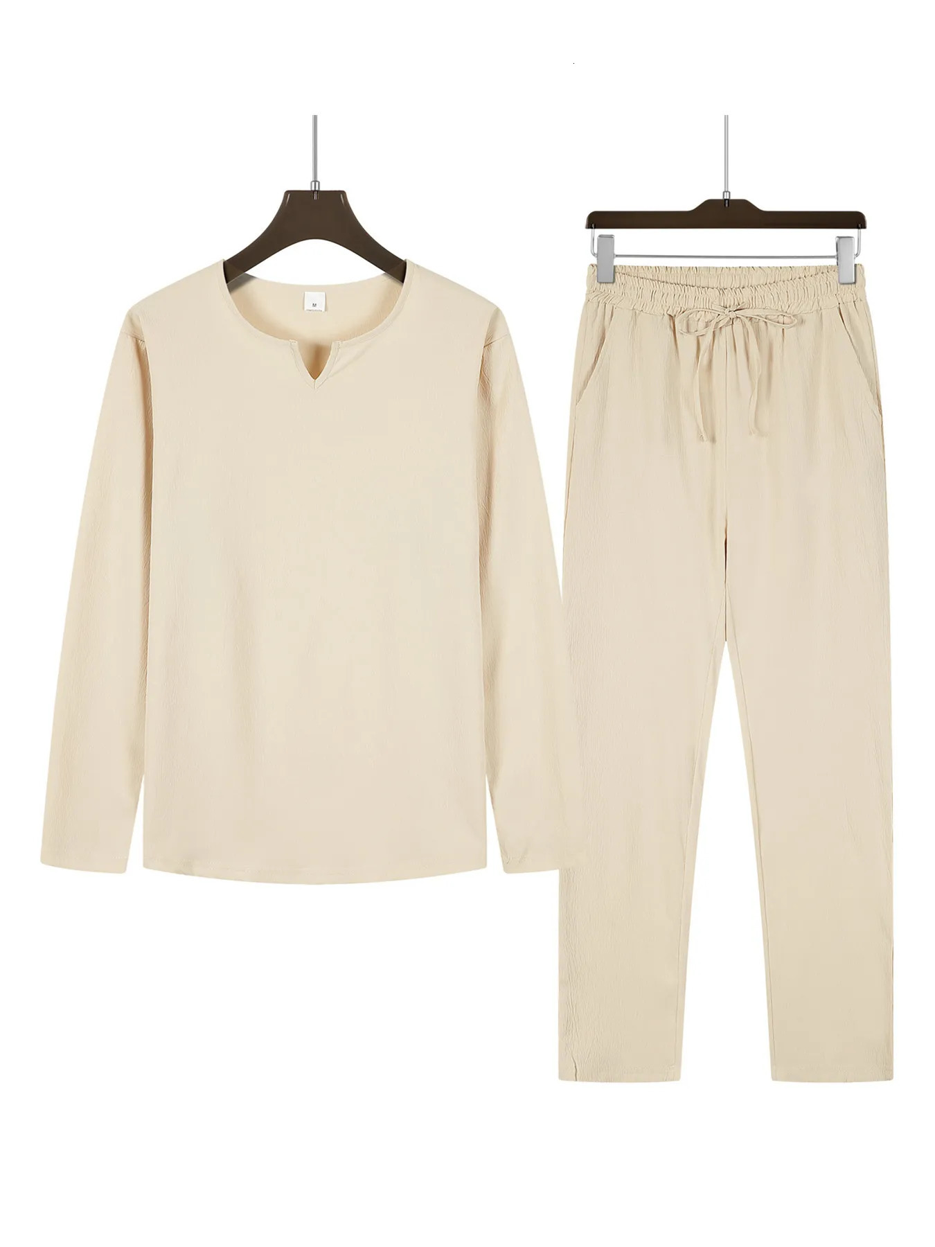 2pcs Set Mens Shirt and Pants Suits for Men Small Vneck Beach Wear Tracksuit Solid Color Shirts Sweatpants Hawaiian Vacation 251021