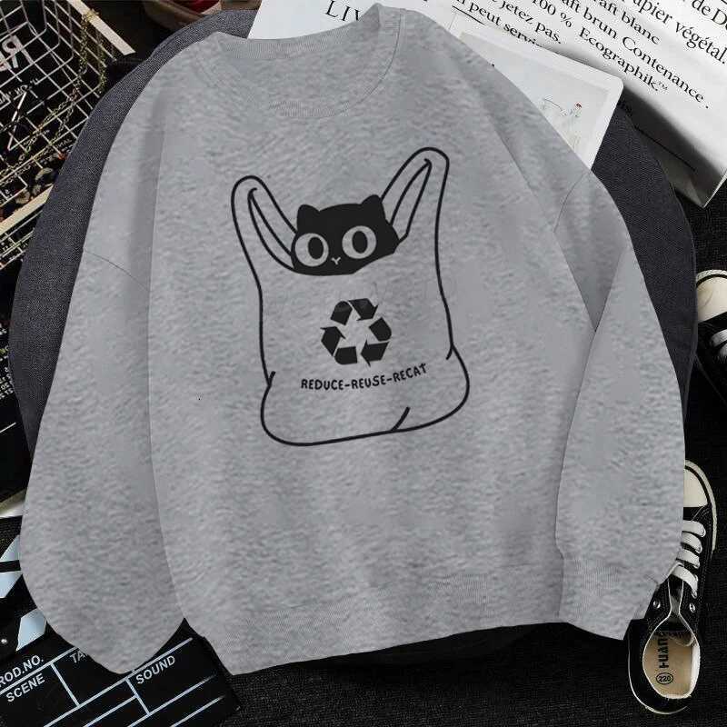 Mens Womens Sweatshirts Reduce Reuse Recat Print Clothing Cute Animal Lover Funny Longsleeved Tops Black Cat Harajuku Sweater W251021