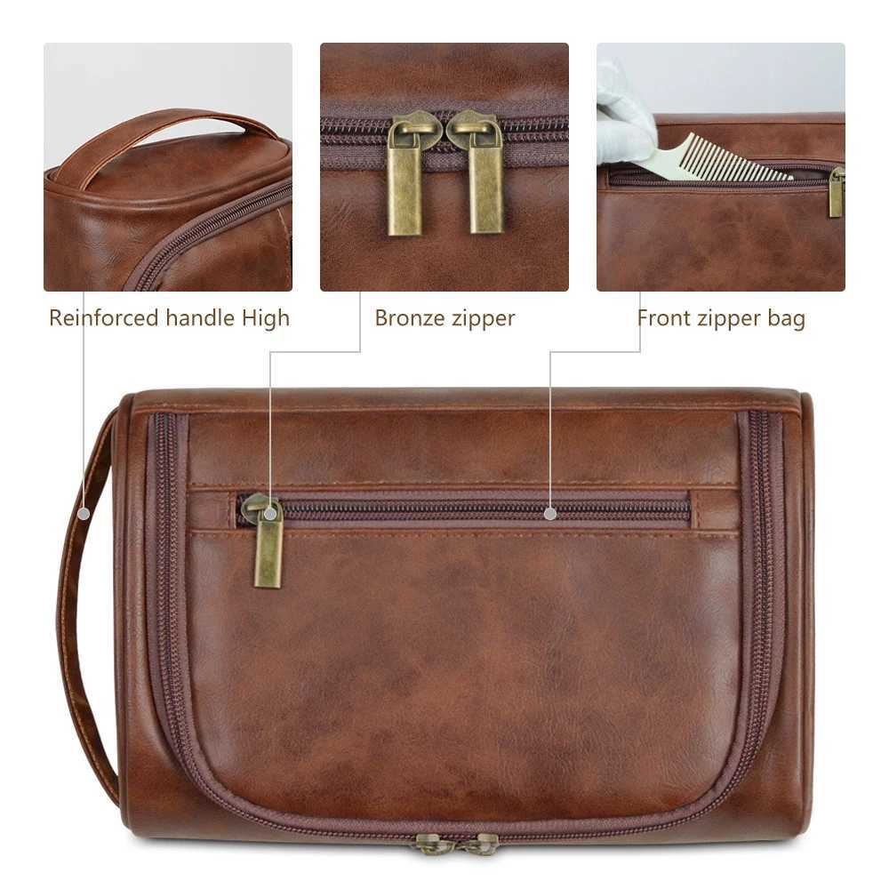 High Quality Travel Toiletry Bag For Women Men Retro PU Leather Cosmetic Bags Female Waterproof Travel Makeup BagW251021