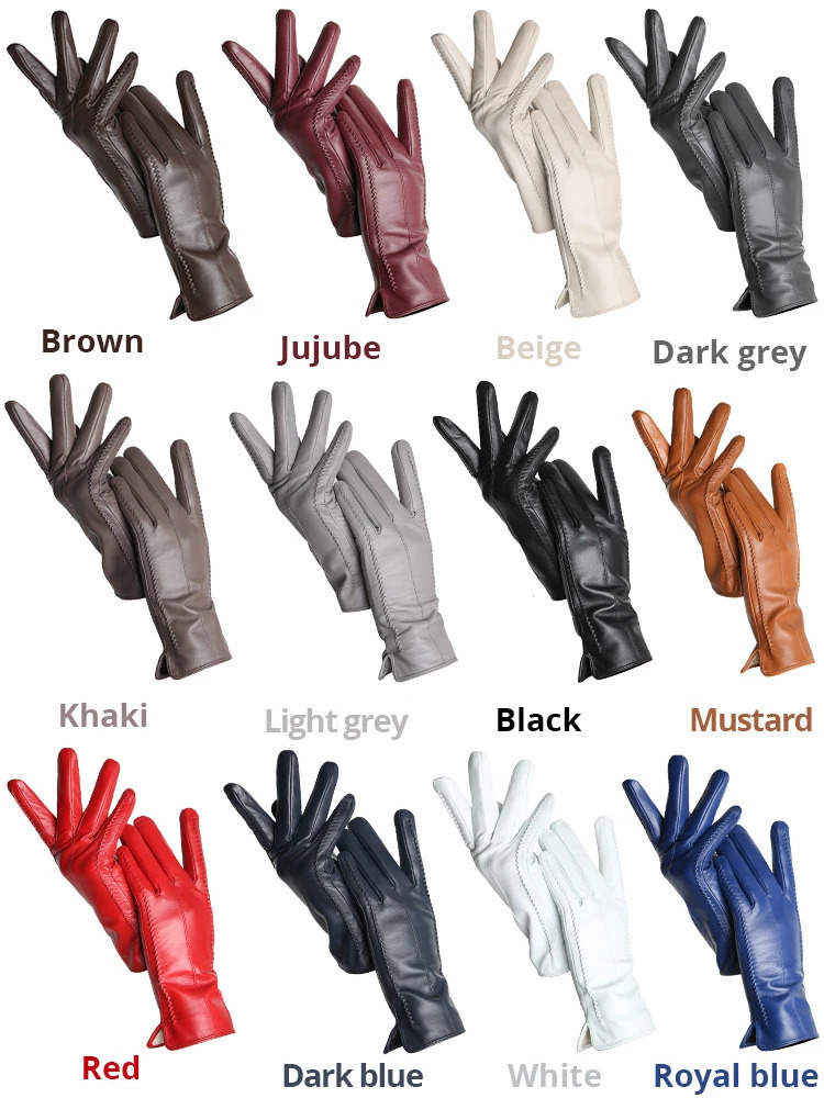 Womens sheepskin gloves winter warm plus velvet short thin touch screen driving color womens leather gloves good quality 2226 251020