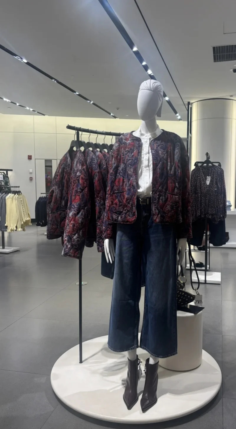 ETJ Womens Spring collection Elegant fashion print loose edition vintage crewneck cottonpadded jacket 251021