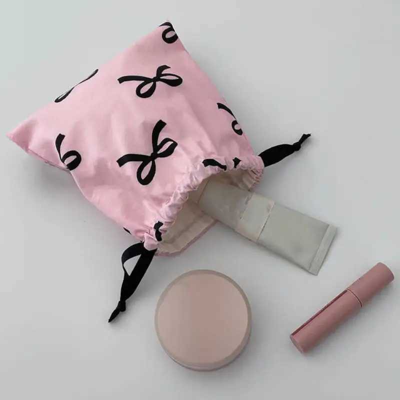Bow Knot Striped Mini Drawstring Bag Cosmetic Storage Pouch Women Wallet Sweet Kawaii String Mini Pouch Girls Storage Mini BagW251021