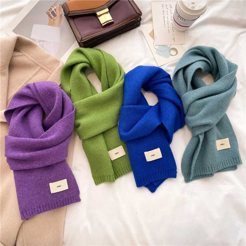 Pure Color Knitting Scarf With Autumn and Winter Warm Scarf LongTerm Student Scarf Candy Color Bright Foundation Korean Version W251021