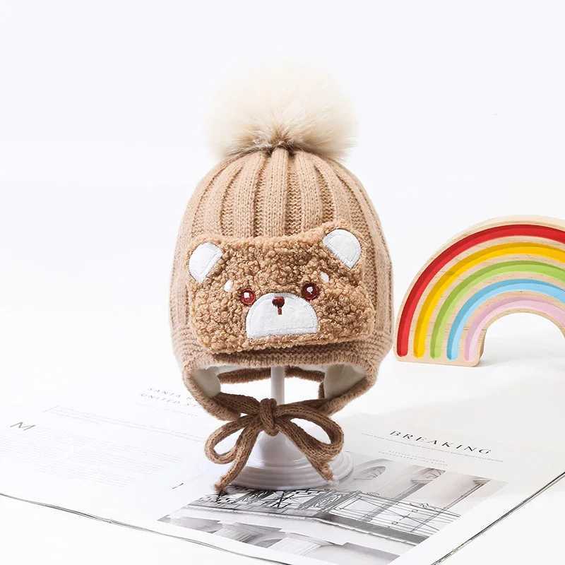Warm Big Pompom Baby Winter Warm Hat Windproof Soft and Breathable Cartoon Bear Thick Ear Protection Cap Woolen Yarn J251021