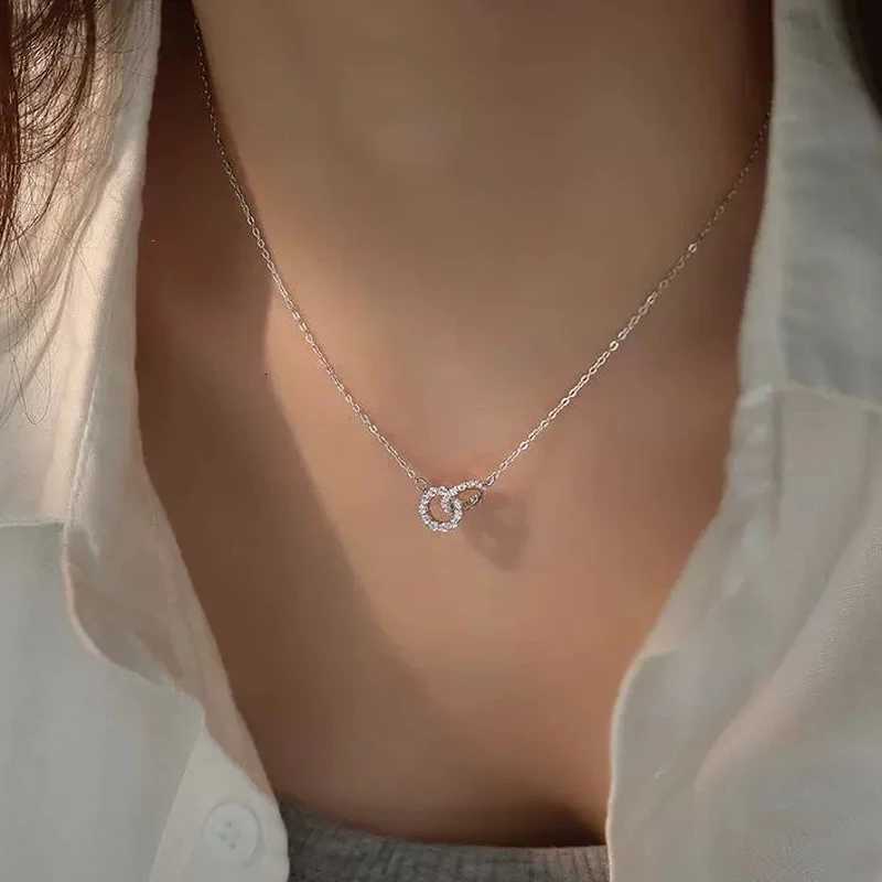 S925 Silver Round Choker Shiny AAA Zircon For Women Fashion Chain Minimalist Dainty Double Circle Pendant Necklace Girl JewelryXJ251018