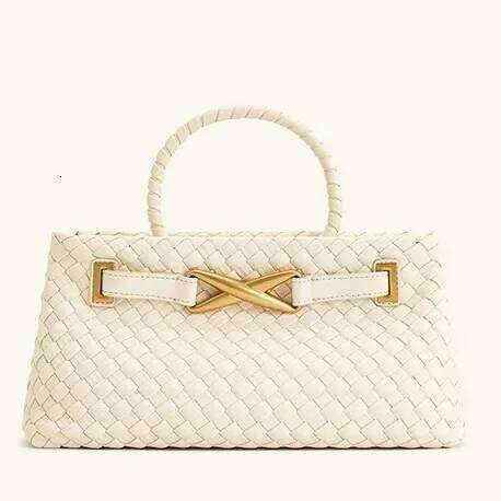 Handwoven Large Capacity Women's Handbag Fashionable Horizontal Style Shoulder Crossbody Bag Soft Polyester Lining PU Material