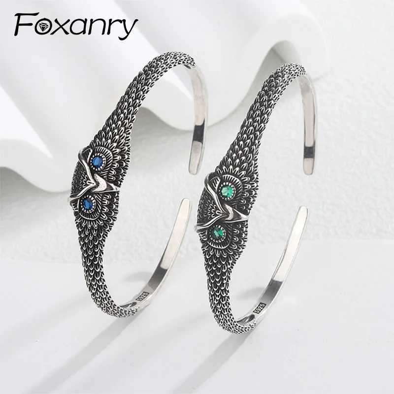 Foxanry Silver Color Owl Geometric Zircon Cuff Bracelet For Women Couples New Fashion Vintage Creative Birthday Jewelry Gifts J251021