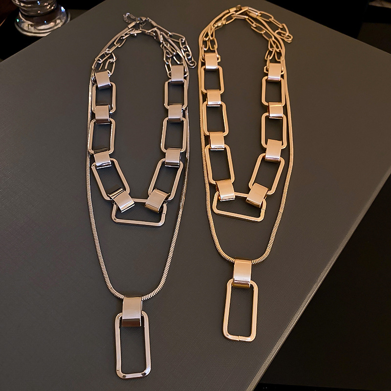 Metal Splicing Chain Necklace Set Minimalist Pendant Choker Punk Style Design Niche Jewelry - view 4