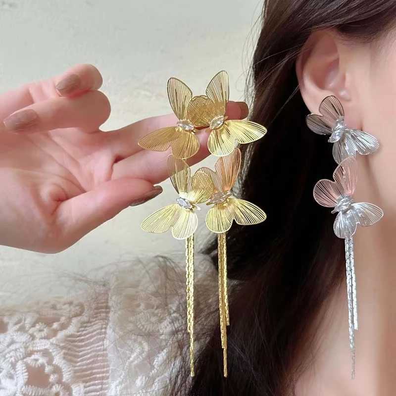 FTCY Exaggerated Butterfly Tassel Earrings for Women Vintage Gold Color Metal Hollow Drop Earrings Womens Jewelry Gifts J251021
