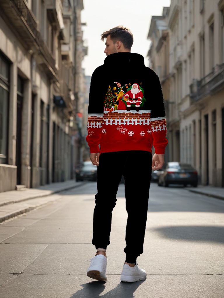 Men's Ankle-Length Knitted Hoodie Casual Outdoor Polyester T-Shirt Long Sleeve Adjustable Drawstring Hood Autumn Wear - LMWY00191