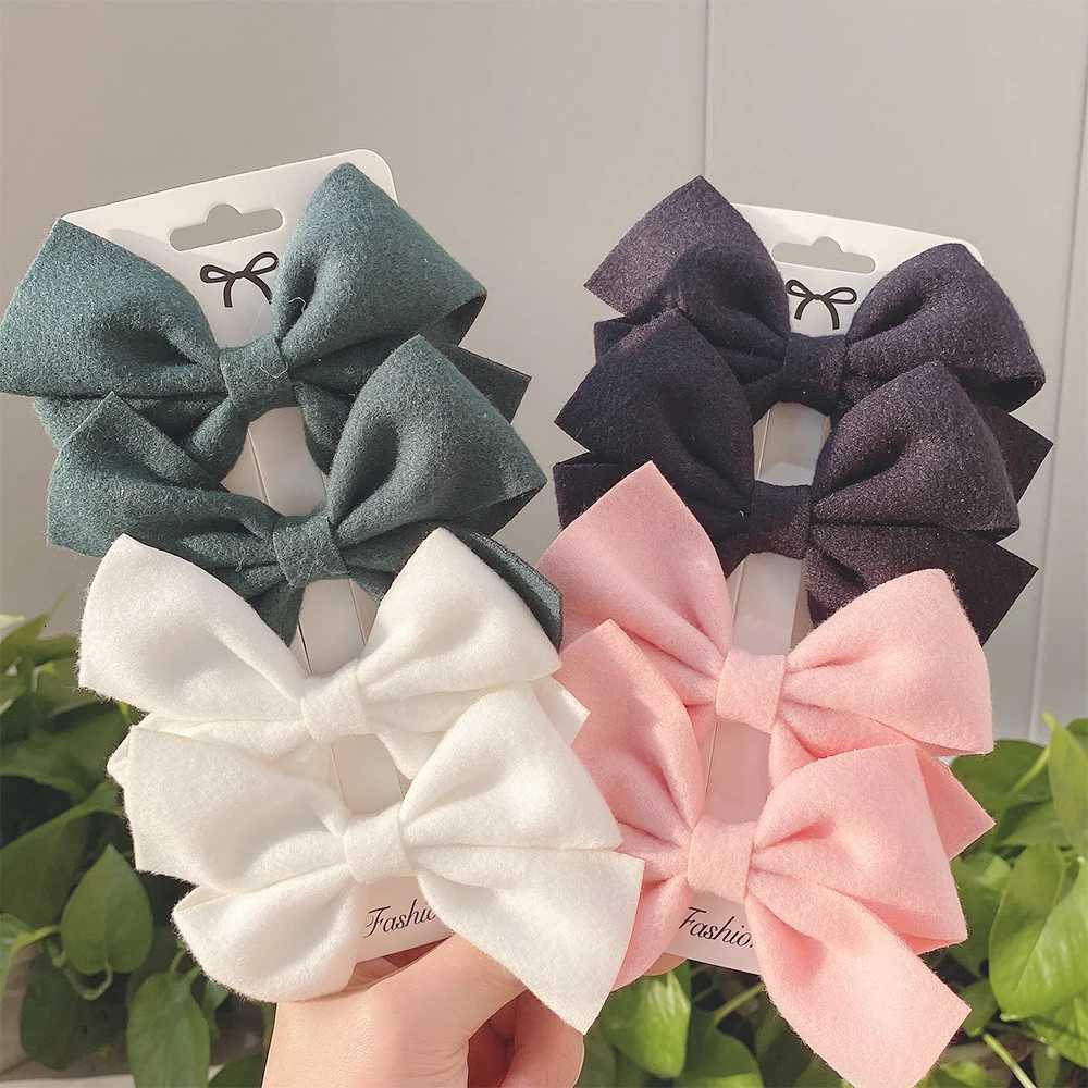 4Piecesset Cute Girls Grosgrain Ribbon Hair Bows with Clips Solid Cotton Hair Clips for Children Headwear Kids Hair AccessoriesW254021