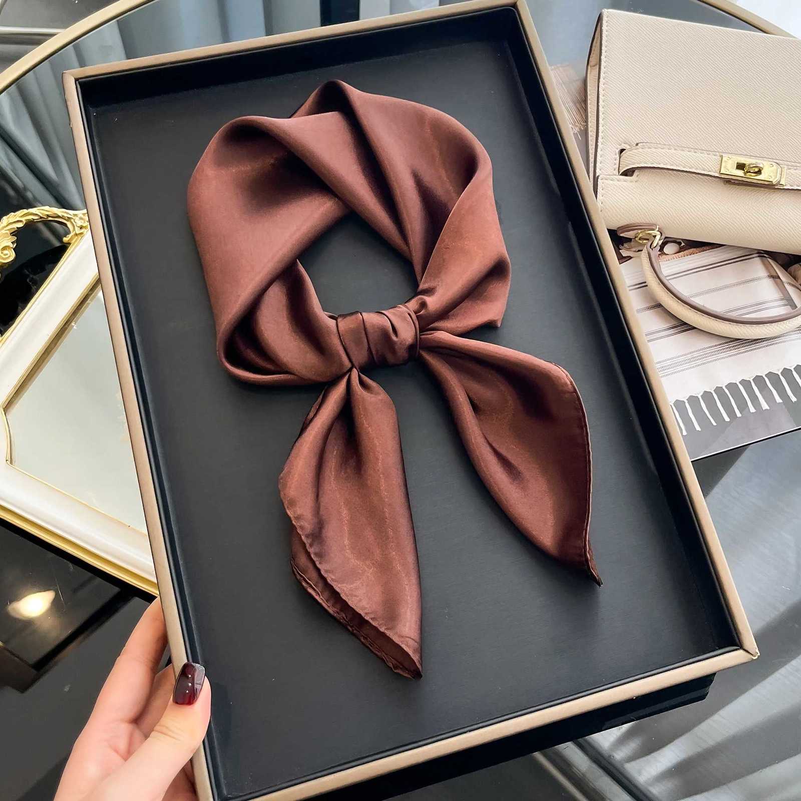 60cm Solid Colors Neckerchief Hijab Scarf For Women Silk Satin Headband Hair Scarves Female Square Shawls Head Scarfs For Ladies W251021