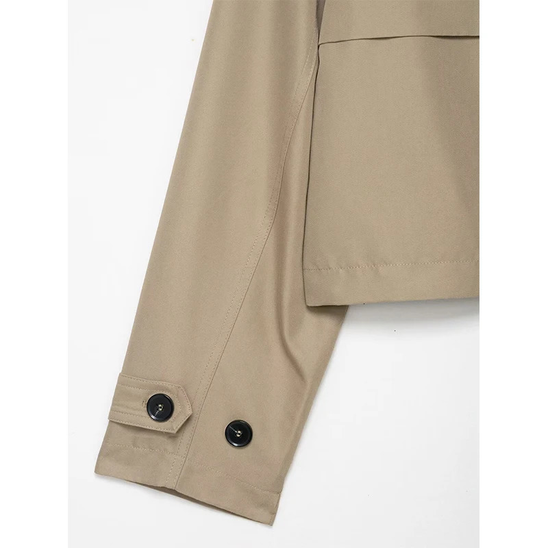 Womens Fashion Double Breasted Short Trench Coat Turndown Collar Long Sleeve Coats Vintage Female Outerwear Chic Tops 251021