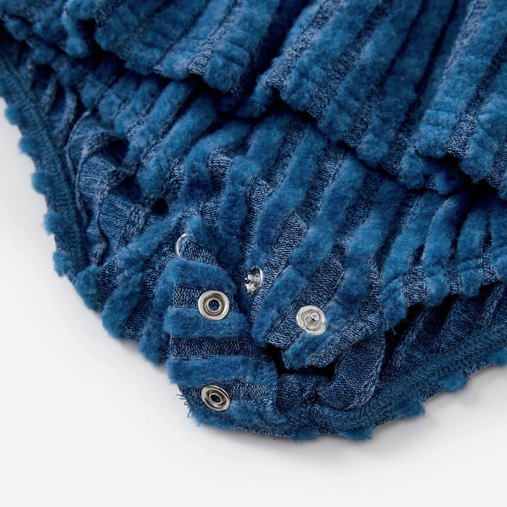 Family Matching Sets Blue Ribbed Long Sleeves Henley Neck Top Tie Side Dress L251021PXR1