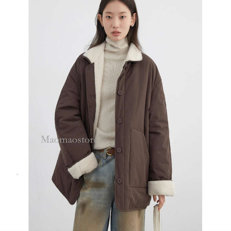 New Korean Women Parkas Single Breasted Loose Casual Thick Female Jacket Reversible Coat Winter 2025 Goose coat women