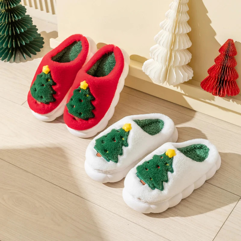 Christmas Tree Womens Slippers Flat Fluffy Cartoon Winter Woman Shoes Home Plush Fuzzy Fur Slides Soft Sole 251021