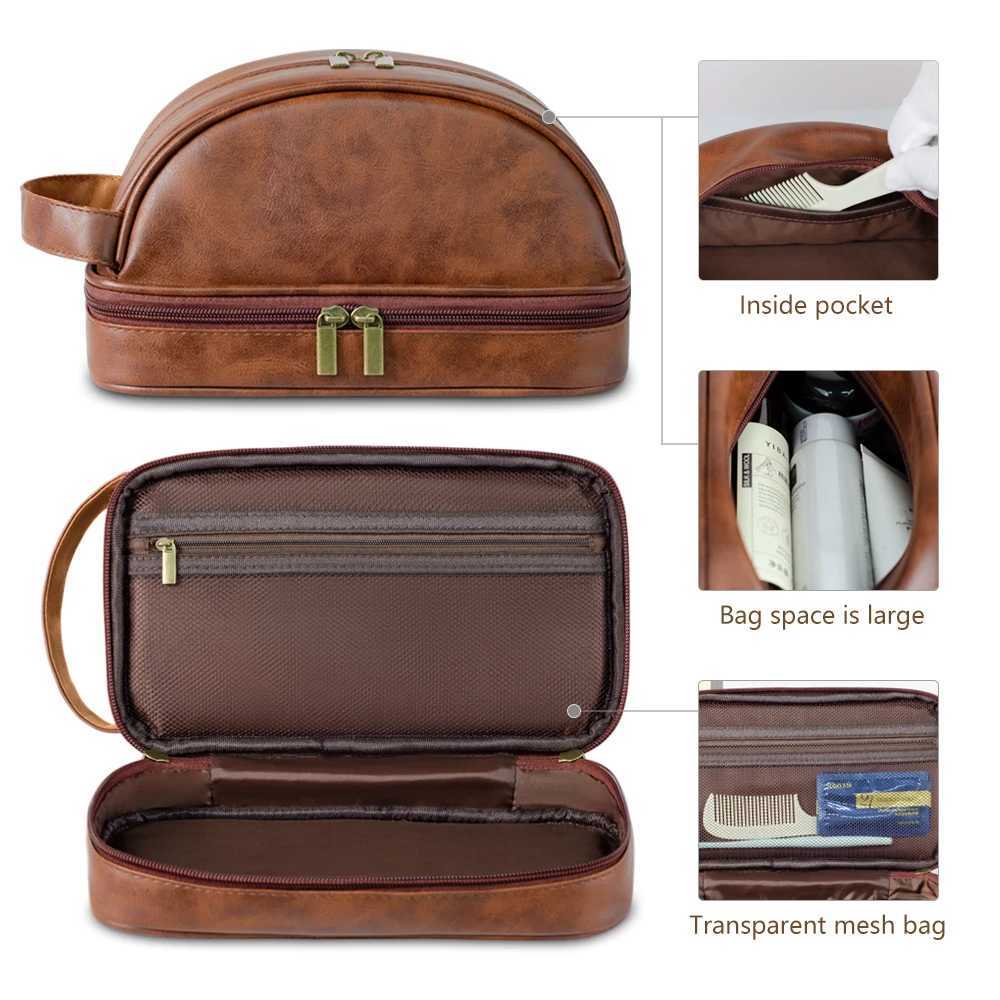 Mens leather makeup bag for travel mens highend sense large capacity storage travel wash bag waterproof toiletry bagW251021