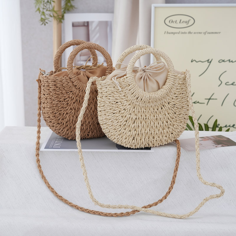 Natural paper hand woven bag, portable crossbody dual-use bundle pocket, small pocket, vacation style grass woven bag, women's bag