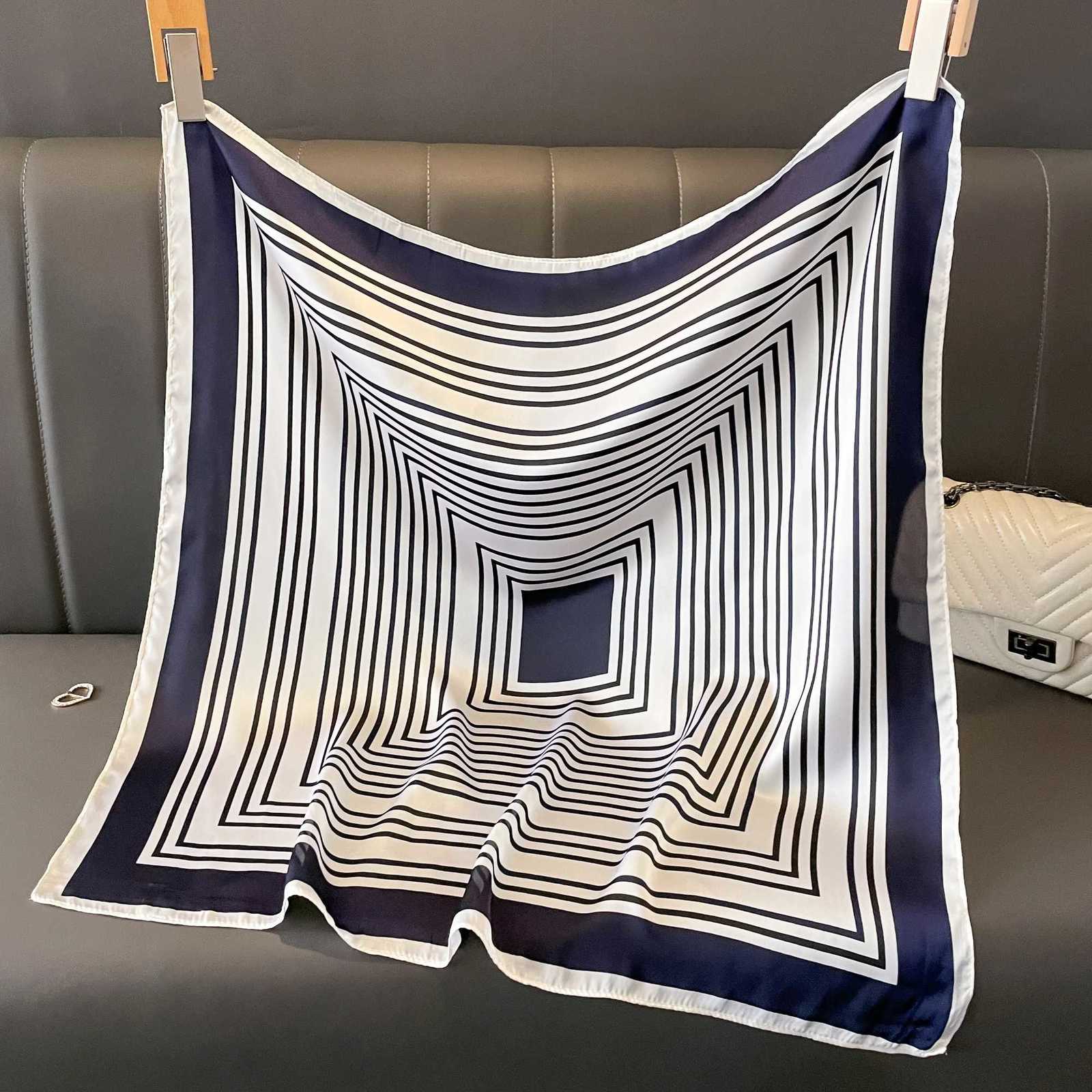 Latest Design lady Silk Satin Scarf Women Handkerchief stripe Printed Female Square Head Bandana Small Neck Muffler Hijab W251021