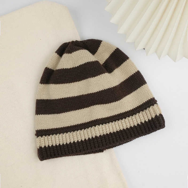 Striped Knitted Hat Style Versatile Wool Hat Warm Ear Protection Hat Hip Hop Color Block Hat H251020