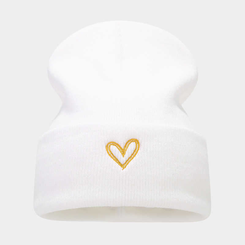 Large Thickened Heart Embroidery Acrylic Knitted Hat Autumn Winter Fashion Versatile Cold Hat Unisex Beanie Trendy H251020