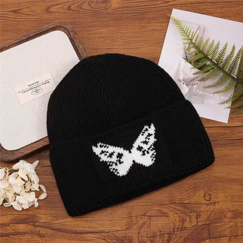 Autumn and Winter Knitted Hat Butterfly Jacquard Personality Fashion Outdoor Casual Warm Wool Pullover Hat H251020