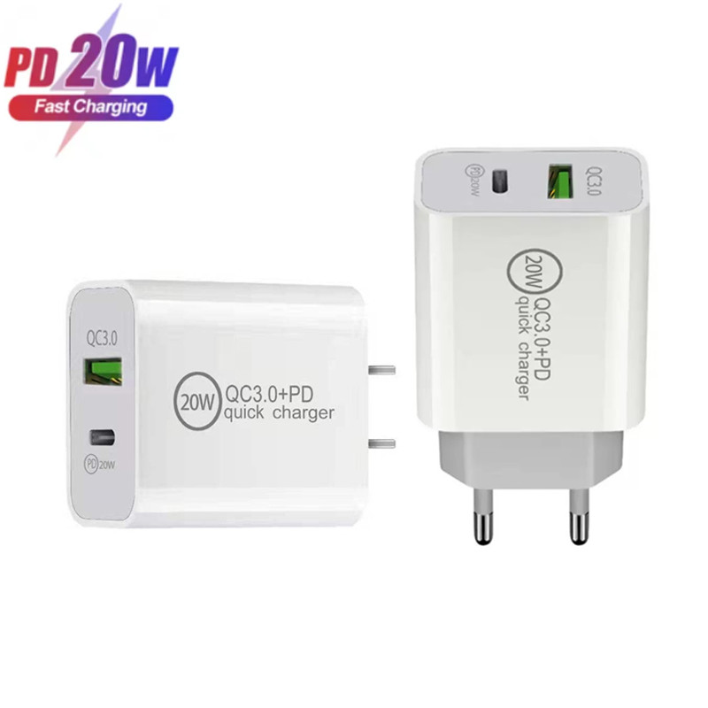 QC3.0 PD 20W USB C Wall Charger Block Dual Ports Type C USB Quick Charge Cellphone Fast Charging Travel Power Adapter For iPhone 17 16 15 14 Samsung S25 S24 Xiaomi Huawei