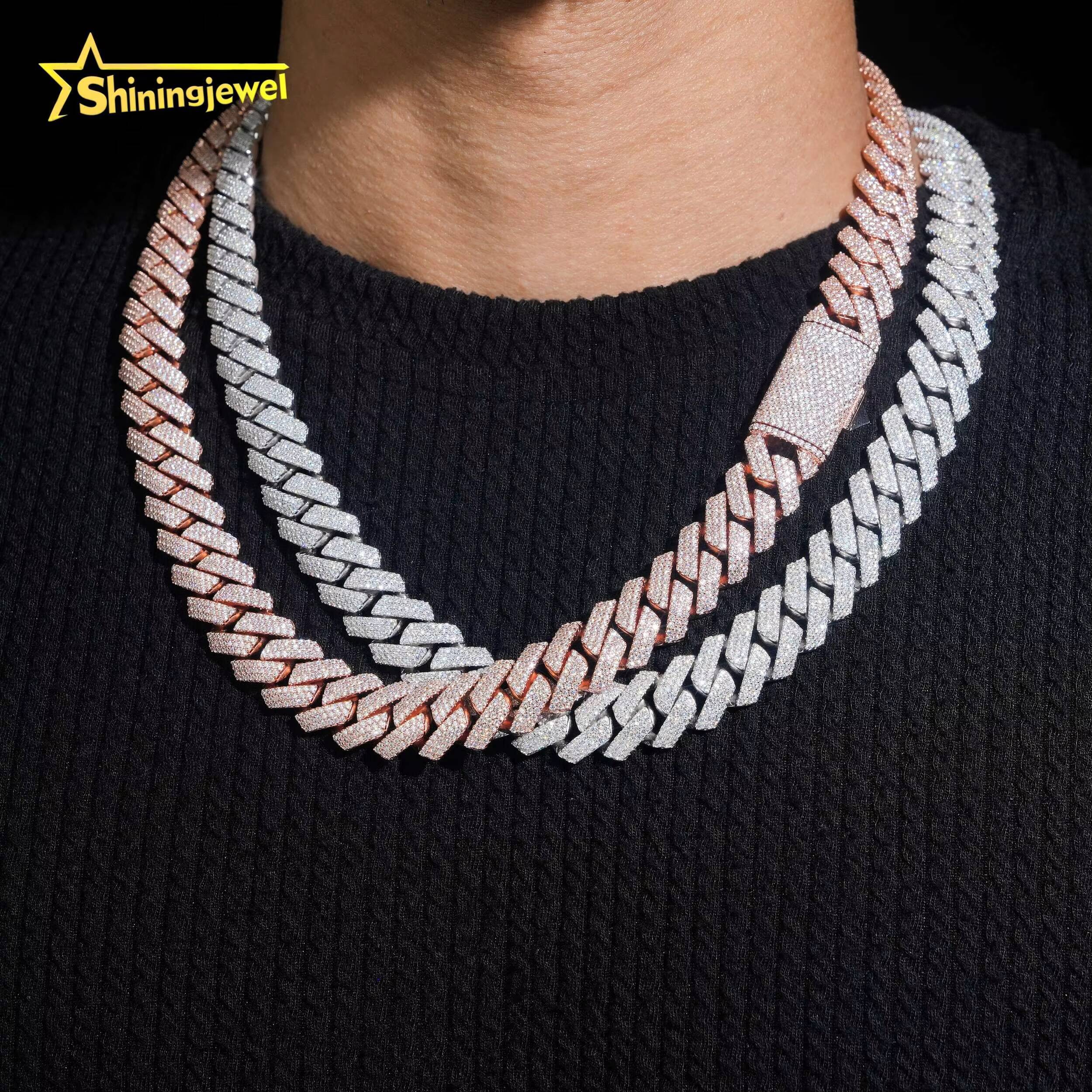 Promotion Price USA Local Stock 15MM 3 Rows Moissanite Cuban Link Chain Hip Hop Iced Out Men Link Chain Necklaces