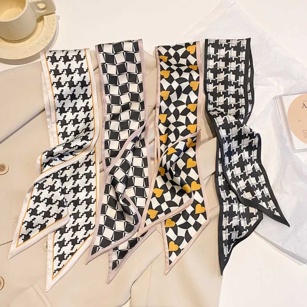 4pcs Skinny Bag Ribbon Scarfs for Wen Fashion Print Soft Satin Haiand Foard Neckerchi Fa Neck Tie Hair ScarfW251021