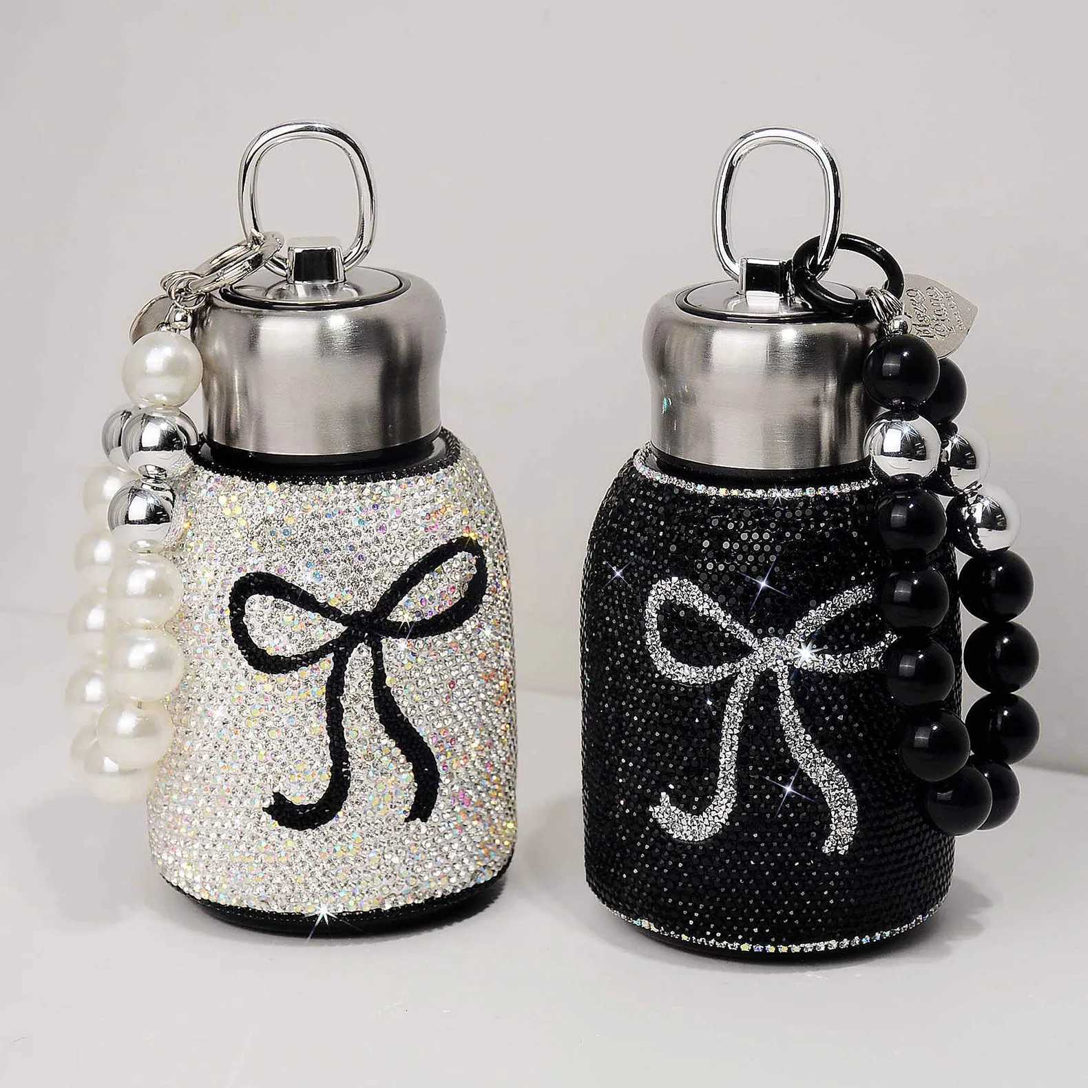 High Value Luxury Diamondencrusted Thermos Cup Portable 304 Stainless Steel Portable Bow Big Belly Cup Car Water Cup Y251021