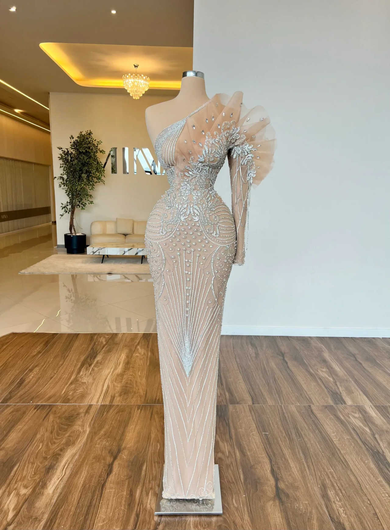 Gorgeous Evening Dresses Mermaid One Shoulder Rhinestones Crystals Sleeveless Formal Occasion Backless Prom Gowns Party Dresses Custom Made Vestidos d