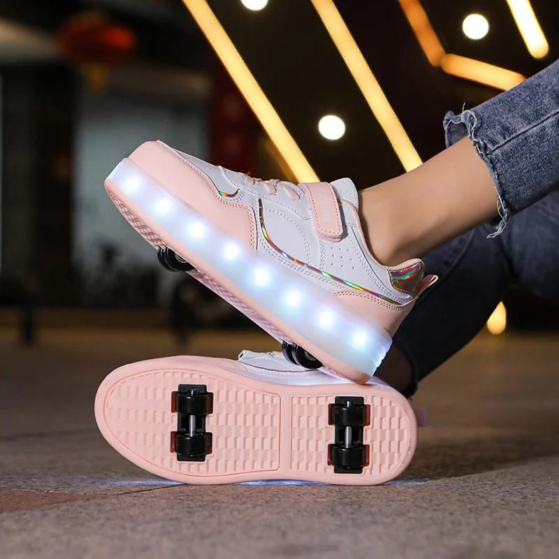 Roller Skate Shoes Kids Boys Girls Flashing Light 4 Wheel Led Luminous Sneakers Outdoor Casual Children 251018 XJ260303