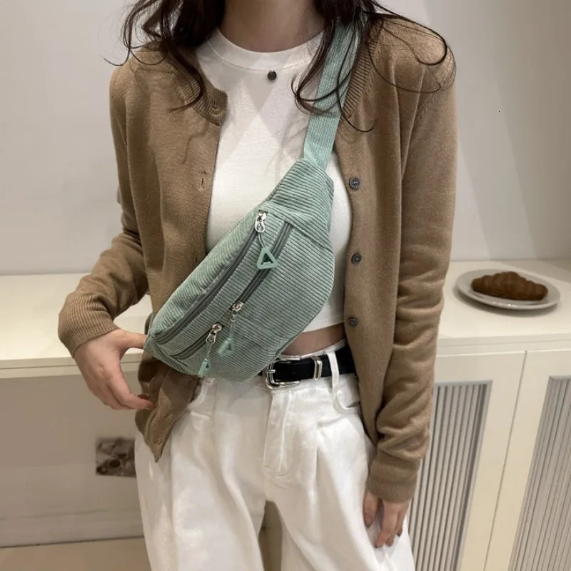 Simple Solid Colour Corduroy Fanny Packs For Women Leisure Waist Bag Female Waist Pack Laidies Crossbody Chest Bag 251017
