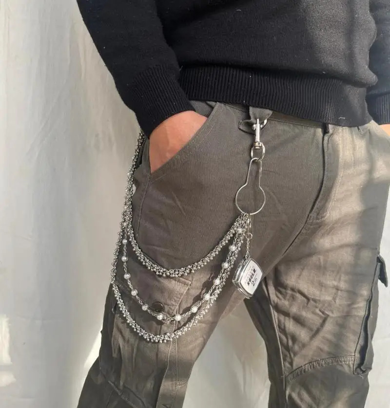 Retro punk jeans pants chain mens and womens accessories metal pearl belt chain personalized bag chain 251021