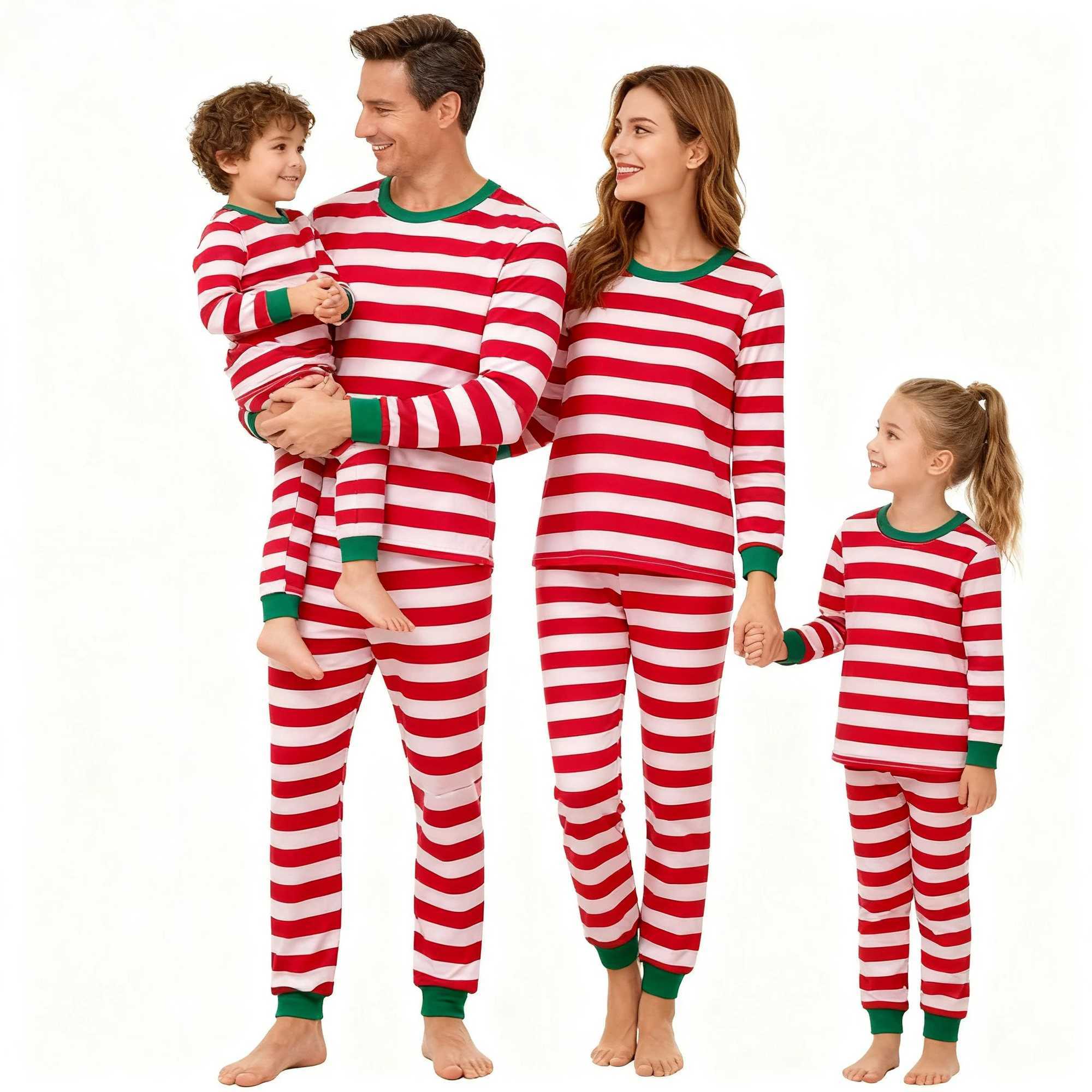 Family Matching Long Sleeve Pajamas Set Christmas Red White Striped Sleepwear for Dad Mom Children Festive Nightwear L251021MMRU