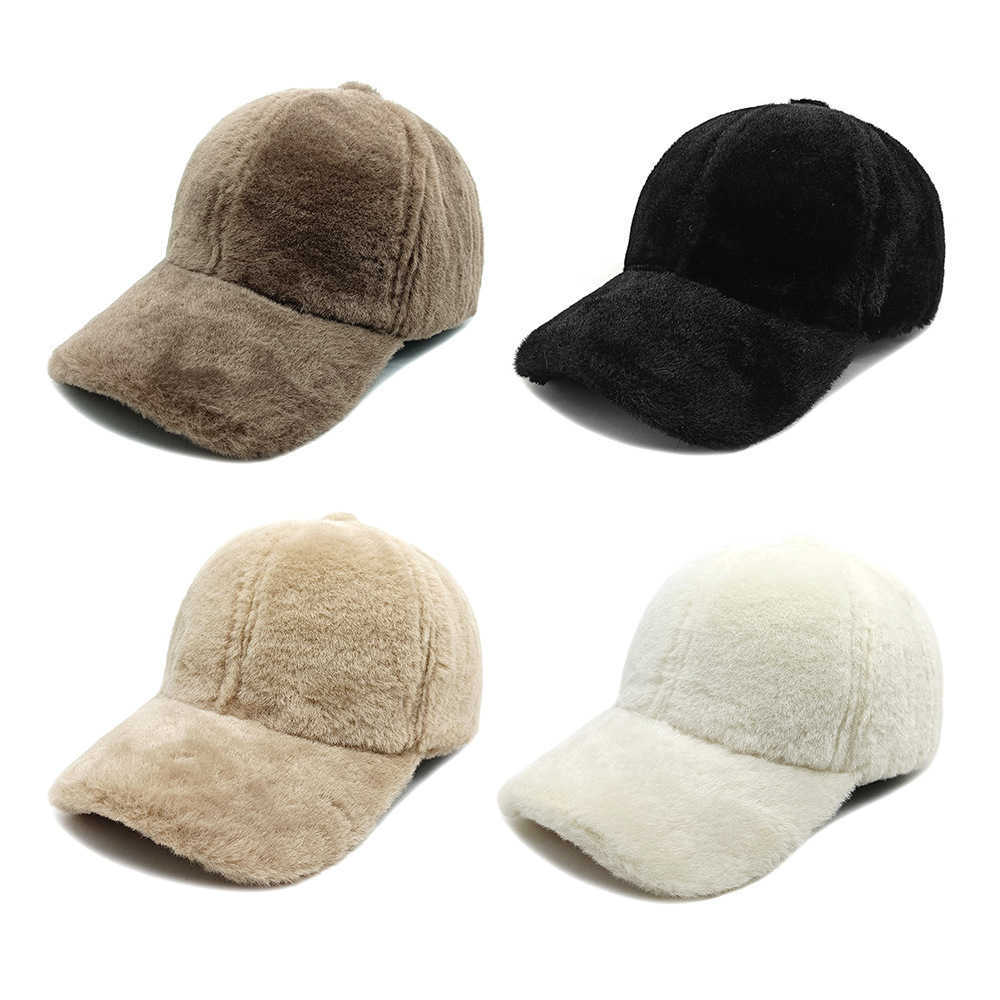 Winter Simple Solid Color Thickened Duckbill Cap Women Plush Coldproof Casual Baseball Cap Men Outdoor Sunshade Hat H251020