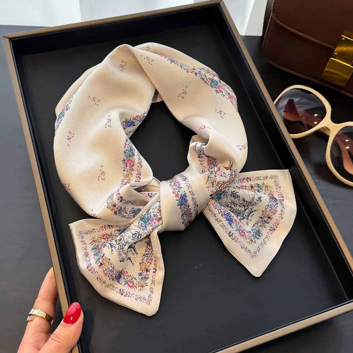 Floral Print 12145cm Long Ribbon Silk Scarf Wen Neck Scarves band Fa Skinny Neckerchi Hair Band Neck Tie Bag RibbonW251021
