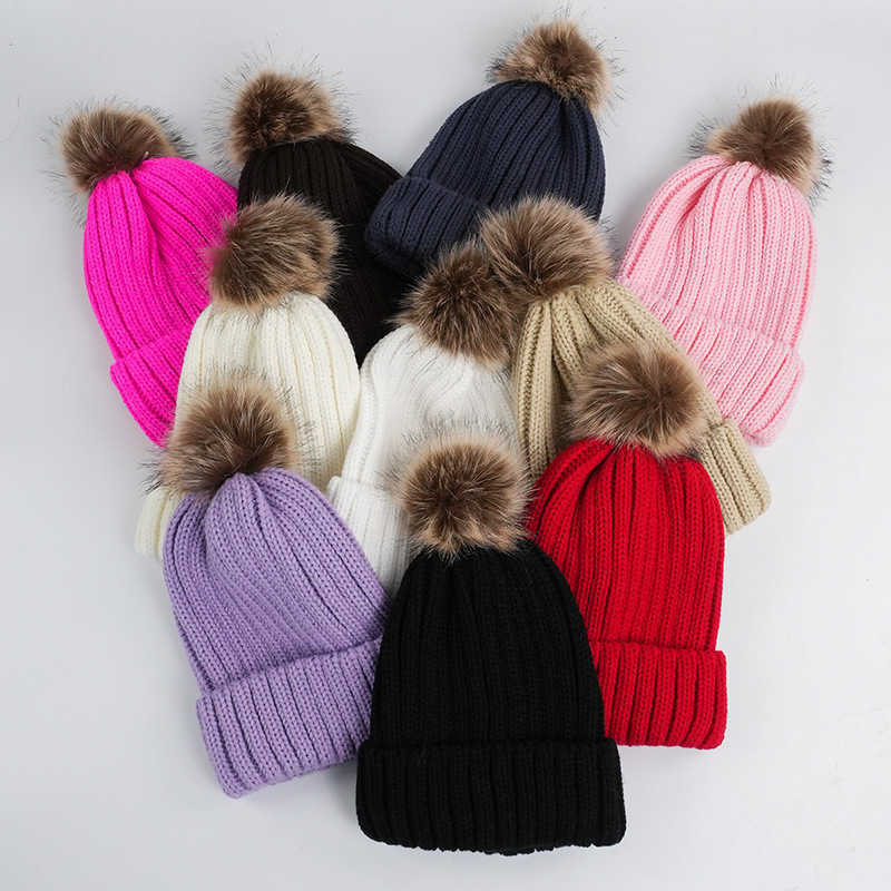 Solid Color Striped Gray Ball Knitted Hat Winter New Fashion Versatile Wool Hat Warm Double Layer Fleece Thickened Cold Hat H251020