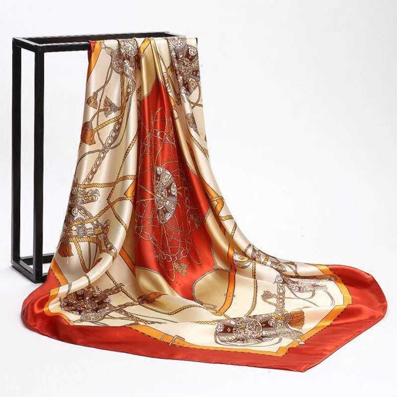 9090cm Wen Square Silk Scarf Luxury Brand Large Shawl Neckerchi Print band Fa Foard Bandana Wraps Hijab ScarvesW251021