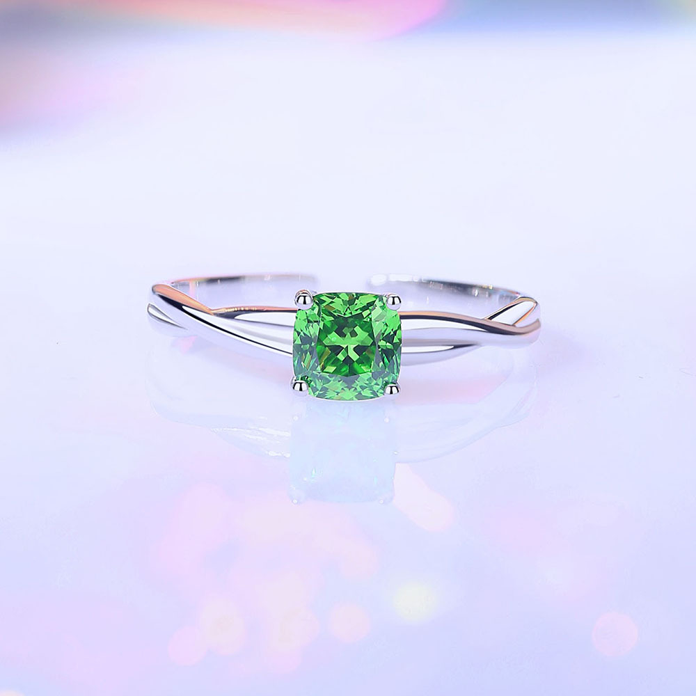 TaiYang New S925 Sterling Silver Mobius Emerald Green Ring, Unique Interwoven Adjustable Open Band for Women