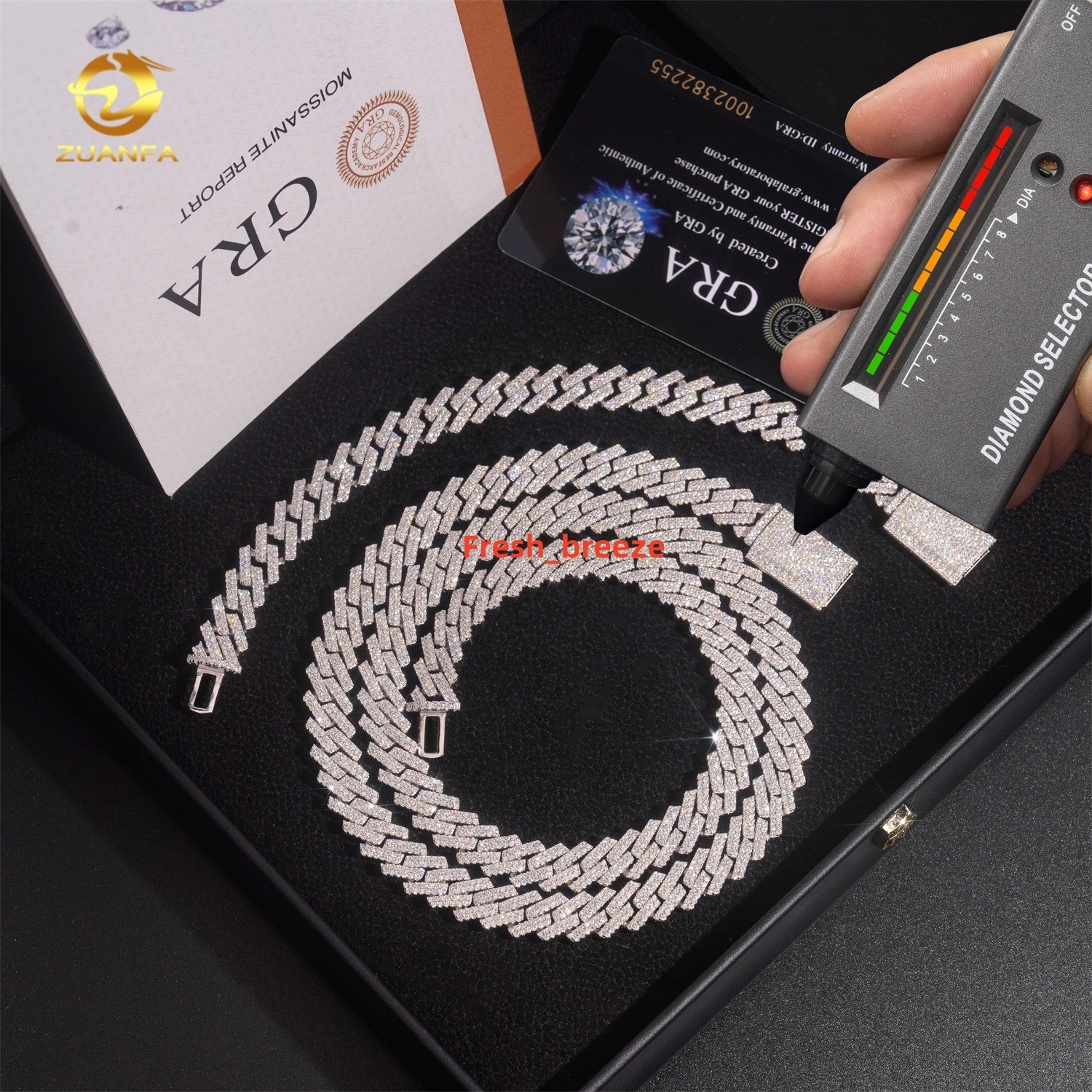 Promotion Price Regular Two Row 10mm Hip Hop Moissanite Diamond 925 Silver Iced Out Cuban Link Chain