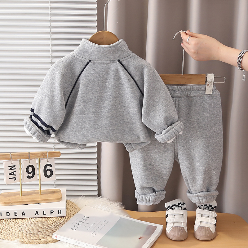 2025 Boys Fleece-Lined 3-Piece Set, Korean Style Winter Outfit for Toddlers, Warm Jacket & Pants Coordinated Ensemble