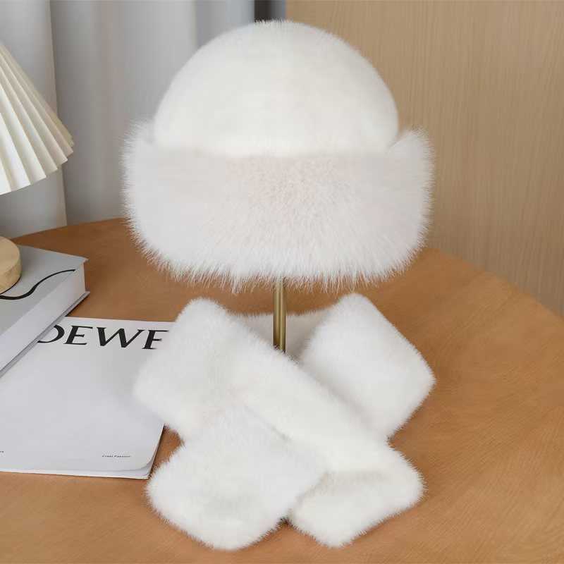 Hat Scarf Imitation Mink Fur Set Versatile Scarf Hat for Women Autumn Winter Cross Neck Warmer H251020