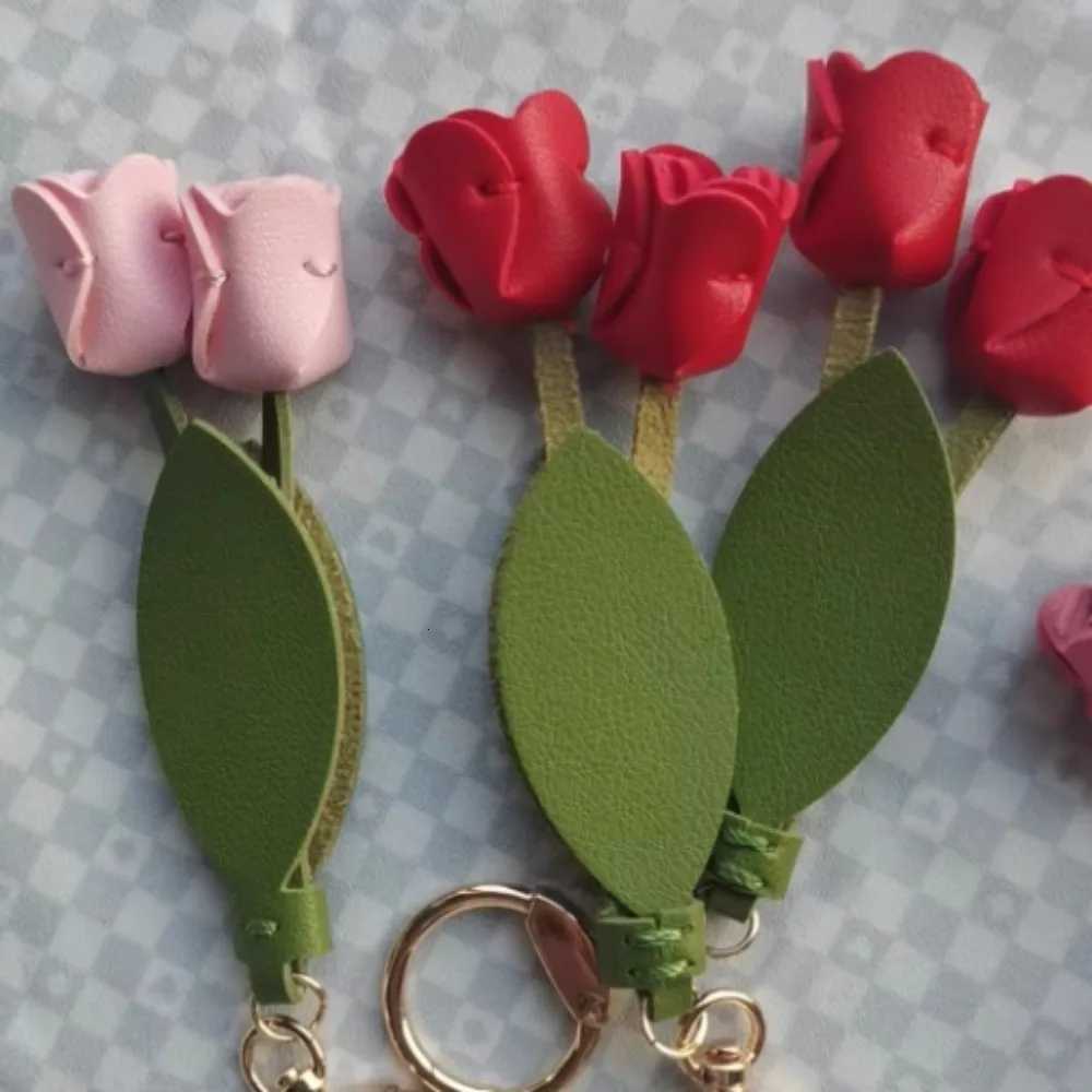 Portable Sweet Tulip Bag Pendant PU Leather Korean Style Fresh Backpack Decoration Dopamine Bag Charms Car Key Chains Gift W251021